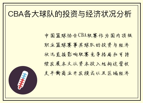 CBA各大球队的投资与经济状况分析